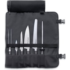 F. DICK ActiveCut Messer-Set 6-teilig inkl. Rolltasche (Küchenmesser / Officemesser inkl. Wetzstahl + Fleischgabel, Tasche aus Kunstfaser-Material abwaschbar) 89067000, Schwarz