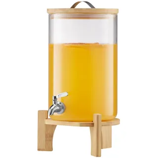 Vevor Getränkespender (1 x 8 L) für Partys Saftspender (aus Glas) mit tropfsicherem Zapfhahn & Holzständer, Wasserspender für Restaurants Partys, Limonade Eistee selbstgemachte Getränke Spender