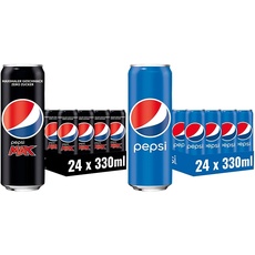 Pepsi Max, Das zuckerfreie Erfrischungsgetränk von Pepsi ohne Kalorien, Koffeinhaltige Cola in der Dose, 24 x 0,33l & Cola, Das Original von Pepsi, Koffeinhaltige Cola in der Dose, 24 x 0,33l