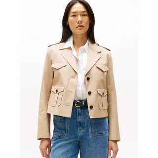 Kurzblazer TOMMY HILFIGER "COTTON REGULAR LADY JACKET", Damen, Gr. 38, beige, Web, Obermaterial: 100% Baumwolle, unifarben, regular fit, V-Ausschnitt, Blazer Kurzblazer