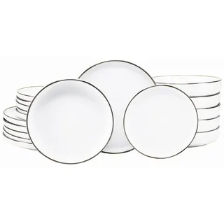 Teller-Set CREATABLE "Nordic Festive, Service 18-tlg.", weiß, 18, Steinzeug, Geschirr-Sets, Teller-Set, Teller Set, Minimalistisches Design, Dezente goldene Akzente