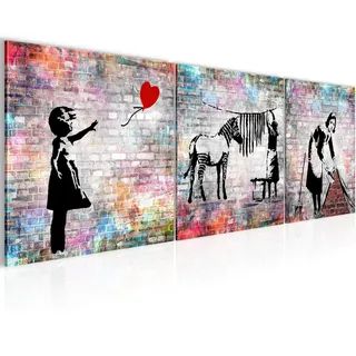 Runa Art - Bilder Banksy Street Art 120 x 40 cm 3 Teilig Wandbild auf Vlies Leinwand Bunt Mehrteilig Modern 029233b