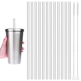 12 Stück Plastik Strohhalme 30 cm Trinkhalme Plastik Wiederverwendbar Gerade Plastikstrohhalme mit 2 Reinigungsbürsten