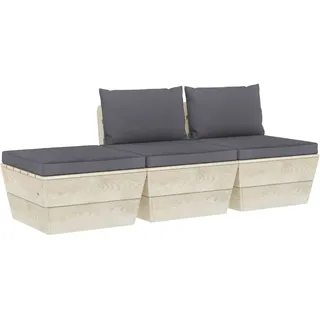 vidaXL 3-tlg. Garten-Sofagarnitur aus Paletten mit Kissen Fichtenholz - Grau