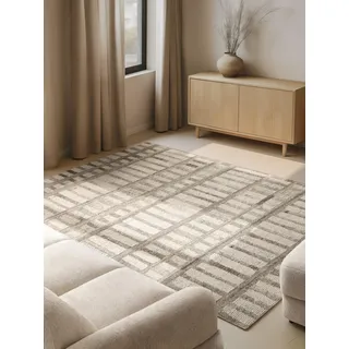 vikosa Linara, creme braun, B:160cm H:15mm L:230cm, Wolle, Teppiche, Teppich, Handgemacht, Grafisch, Streifen, Natur, Wolle, Wohnzimmer,Schlafzimmer