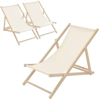 ECD-Germany Strandliege 3er Set Beige , Holz , 57.5x83x100 cm , Gartenmöbel, Gartenliegen