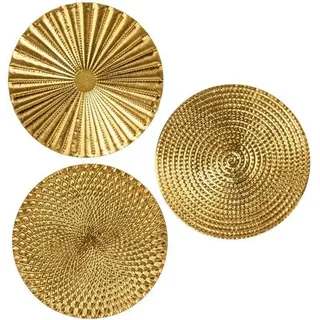 Ibenzoa® Set 3 runde goldene Metall-Wanddekorationen, galvanisiert – moderne, zeitlose Wanddeko mit Metallaufhängern für Wohn-, Ess- & Schlafzimmer - Gold