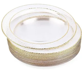 MATANA 20 Premium Plastik Dessertteller, Kleine Partyteller mit Goldrand, 19cm - Elegant, Stabil & Mehrweg - Hochzeiten, Geburtstage, Taufen, Weihnachten, Grillpartys, Partys