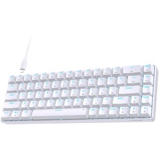 TMKB Mechanische Gaming Tastatur, T68se 60% Prozent Tastatur mit USB Kabel, Anti Ghosting QWERTY Layout Mini Blue Switches Keyboard für PC Windows/Mac OS, Weiß