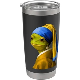 Frosch mit Bob Haarschnitt Mädchen mit Ohrring Gen Z Tier Meme Doppelwandiger Edelstahl-Thermobecher