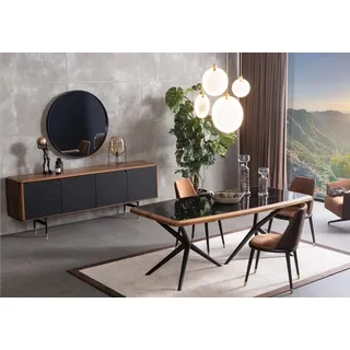 Esszimmer Set Tisch 4x Stühle Anrichte Spiegel 7tlg JVmoebel - Braun