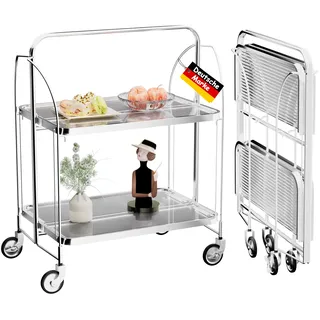 Edelstahl Servierwagen 2 Ebenen 68×40×80 cm – Rollwagen Küchenwagen aus Edelstahl, stabiler Servierwagen für Gastronomie, Hotel, Restaurant, Küche - Silber
