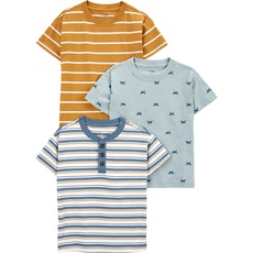 Simple Joys by Carter's Baby-Jungen 3-Pack Short-Sleeve Tee Kleinkind T-Shirt Set, Gobelin Blau Streifen/Gold Streifen/Staubblau, 4 Jahre (3er Pack)