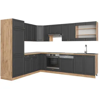 Vicco Eckküche Fame-Line Anthrazit Landhaus/Goldkraft Eiche 227 x 60 cm ohne Ap , Anthrazit, Honigeiche , Holzwerkstoff , L-Form,Formgebogen , 287x81.6x46 cm , Küchen, Küchenzeilen & Küchenblöcke, Eckküchen, Eckküchen ohne Geräte