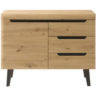 Furn.Design Kommode Eiche Artisan, schwarz 107 cm, Sideboard skandinavisch , Holzwerkstoff , Nachbildung,Eiche , Holz Optik , 3 Schubladen , rund , 107x83x40 cm , Kleinmöbel, Kommoden, Kommoden