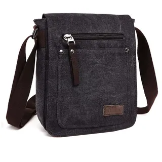 DASKING Herren Tasche Umhängen, Umhängetasche Klein Vintage Canvas für Herren, Schultertasche Messenger Bag Kuriertasche, 23 x 28cm 9" ipad (Schwarz)