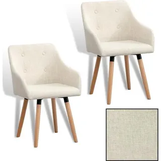Esszimmerstuhl Küchenstuhl Stuhl 2er Set Vintage Essstuhl Stoffbezug Holz Beige - Beige