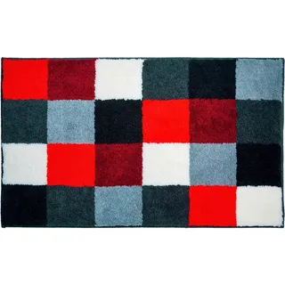 Grund Badteppich , Rot, Schwarz, Weiß , Textil , Karo , rechteckig , 60x100 cm , Oeko-Tex® Standard 100, Made in Europe , für Fußbodenheizung geeignet, rutschfest , Heimtextilien, Badtextilien, Badematten