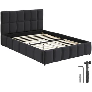 tectake Polsterbett Shirley, Belastbarkeit 250 kg, Samtoptik schwarz , Samtahornfarben, Schwarz , Holz , 120x200 cm , Schlafzimmer, Betten, Polsterbetten