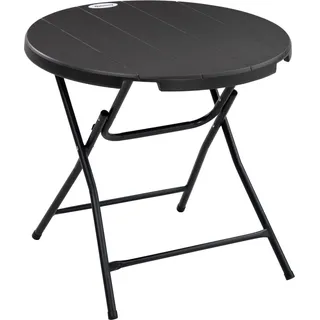 Gartentisch, Runder Klapptisch, Ø80 Cm Beistelltisch Für 4 Personen, Garten Esstisch Mit Dekorativer Holzoptik, Für Balkon, Dunkelgrau - Dunkelgrau
