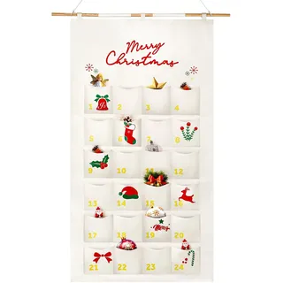 Staranry Adventskalender zum Befüllen Stoff, Adventskalender zum Aufhängen mit 24 Taschen, Wiederverwendbarer Weihnachtskalender, Wandkalender Stoffbeutel für Weihnachten