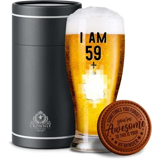 CROWNLY CRYSTAL® Bierglas mit Gravur Personalisiertes Geschenk zum 60 Geburtstag für Männer Bruder Freund Mann Deko Geburtstagsgeschenk