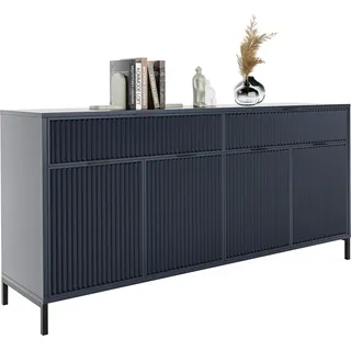 GrekPol Kommode Wave groß Aufbewahrungsschrank mit 2 Schubladen und 4 Türen Kommode Metallgestell Schubladenschrank Stauraum Sideboard Farbe: Indigo - Blau