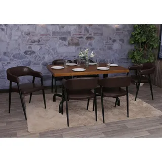 Mendler 6er-Set Esszimmerstuhl HWC-P29, Küchenstuhl Lehnstuhl Polsterstuhl, Industrial Retro Vintage Kunstleder ~ dunkelbraun