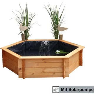 Promadino Sechseck-Hochteich Ø 125 cm inkl. Solarpumpe aus Kiefernholz