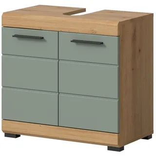 inn.furn Waschbeckenunterschrank Salbei grün Eiche, Waschtisch 60 cm - Grün, Naturbelassen