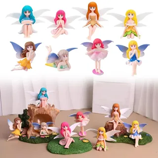 Tashce Elfen Figuren Garten Deko 8 Stück - Kleine Feen Figuren & Feengarten Miniatur Set, Mini Feen Tortendeko - Miniatur Feengarten Zubehör für Garten, Kuchen, Feenhaus, Geschenk