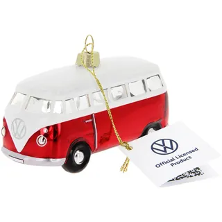 BRISA VW Collection - T1 Bulli Bus Weihnachtsschmuck Dekoration | Volkswagen Weihnachtsbaum Ornament Christbaum Kugel, Glänzend Handbemalt Miniatur Geschenkbox, Glas, Rot