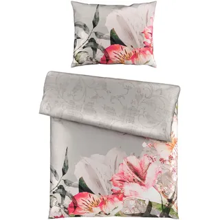 Esposa Bettwäsche , Grau, Rosa , Textil , Blume , 140x200 cm , pflegeleicht, atmungsaktiv, schadstoffgeprüft , Heimtextilien, Bettwäsche & Leintücher, Bettwäsche, Satin-Bettwäsche