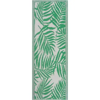 Beliani Outdoor Teppich Grün/Weiß Polypropylen 60 x 105 cm Palmen-Muster Jacquardgewebt Rechteckig Kurzflor Gartenaccessoires Terrasse Balkon Wohnzimmer - Grün, Weiß