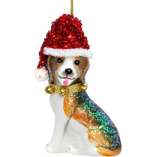 SIKORA Beagle mit Weihnachtsmütze besondere Weihnachtskugel Glas Christbaumschmuck Deko Figur Weihnachten Anhänger Ornament - Trend Line - BS488