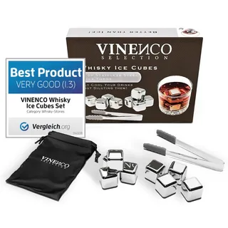 Whisky Steine Set - 8 Wiederverwendbare Edelstahl Eiswürfel, Zange + Stoffbeutel, Whiskey Ice Cubes Metall Kühlsteine Bar Zubehör Cocktail Rocks Gin Stones Dekorationszubehör Geschenk Whiskysteine