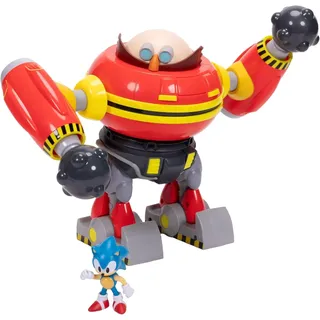 Sonic The Hedgehog – Riesiger Eggman-Roboter-Kampfset, offiziell lizenziert von Jakks Pacific, 23 cm großes Spielset, Kanonen schießender Eggman-Roboter mit Sonic-Figur enthalten