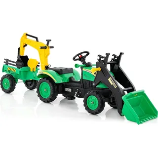 COSTWAY Trettraktor, Kinder Traktor mit Abnehmbarer Anhänger & Grabschaufel, Baggerlader bis 35 kg belastbar, Sitzbagger für Kinder von 3-6 Jahre (Grün) - Grün