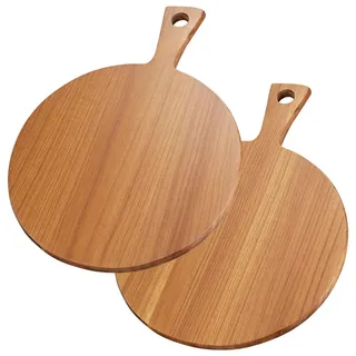 Wapasezyar Rund Pizzateller Holz 30 cm 2 Stück, Pizza Teller Gross Schneidebrett mit Griff, Pizzabrett Holz,Hause Pizza-Plate, für Pizza, Foccacia oder Brot