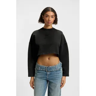 Sweatshirt HUGO "Derissa", Damen, Gr. S (36), schwarz (schwarz 002), Sweatware, Obermaterial: 100% Baumwolle, unifarben, relaxed fit kurz, Rundhals, Sweatshirts Sweatshirt, in Cropped-Länge