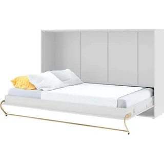 Furniture24 Schrankbett Concept PRO Horizontal, Wandklappbett, Bettschrank, Wandbett, Schrank mit integriertem Klappbett, Funktionsbett 120 x 200 cm, Weiß/Weiß Hochglanz, Horizontal - Weiß