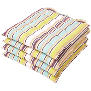Homescapes Stuhlkissen 4er-Set, Osaka bunt gestreift 40/40/5 cm , Textil , Gestreift , Quadratisch , 40x5x40 cm , Oeko-Tex® , Heimtextilien, Wohntextilien, Sitzkissen
