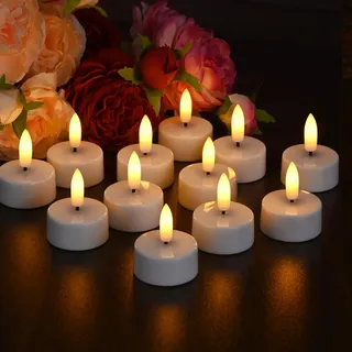 EXTSUD 12 Stück Led Teelichter mit Timer Batteriebetriebene Kerzen LED Tea Light Flammenlose Kerzen Kerzenlicht Nachtlicht Elektrische Teelichter Jugendweihe Windlicht Tischlicht Wohnzimmer Deko