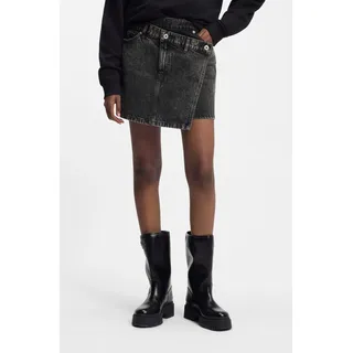 Jeansrock HUGO BLUE "Galaxy", Damen, Gr. S (36), schwarz 008, Denim/Jeans, Obermaterial: 100% Baumwolle, unifarben, regular fit Mini, Röcke Jeansrock, mit asymmetrischem Bund, Mini-Länge