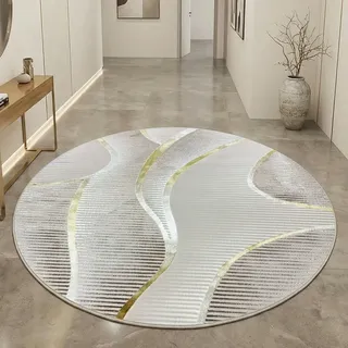 CARPETIA Teppich Rund Linienmuster Creme Gold mit Glanzeffekt Ø 120 cm | Weich, pflegeleicht, schmutzabweisend und formstabil, seitlich gekettelt, OEKO-TEX geprüft, für Fußbodenheizung