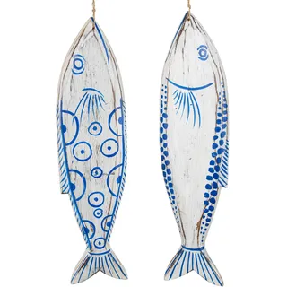 Logbuch-Verlag 2 große Deko Fische aus Holz zum Aufhängen Holzfische blau weiß Badezimmer 38 cm