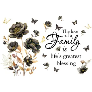 FUFUQUARE Wandtattoo Spruch Familie Modern Wandaufkleber Schwarz Gold Blumen Schmetterlinge Pflanzen Vinyl Selbstklebend Wandsticker für Wohnzimmer Schlafzimmer Esszimmer Wanddeko
