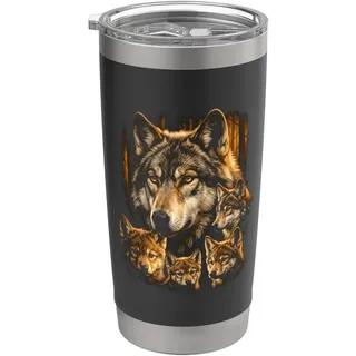 Wolfsrudel Familie mit Jungen Wildnis Wald Y2K 90er Jahre Stil Doppelwandiger Edelstahl-Thermobecher