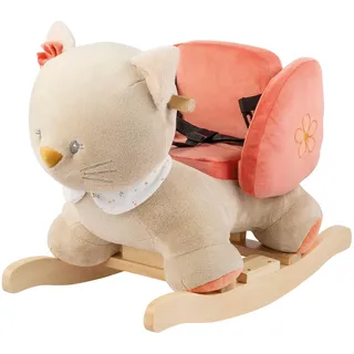 Nattou Schaukeltier, Katze Lana, Inkl. Sicherheitsgurt, Fröhliches Hin- und Herschaukeln, Ca. 60 x 30 x 45 cm, Mila, Zoë und Lana, Polyester/Holz, Beige