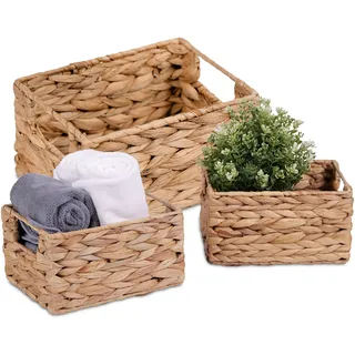 Relaxdays Aufbewahrungskorb 3er Set Wasserhyazinthe 30 x 39 x 22 cm natur
